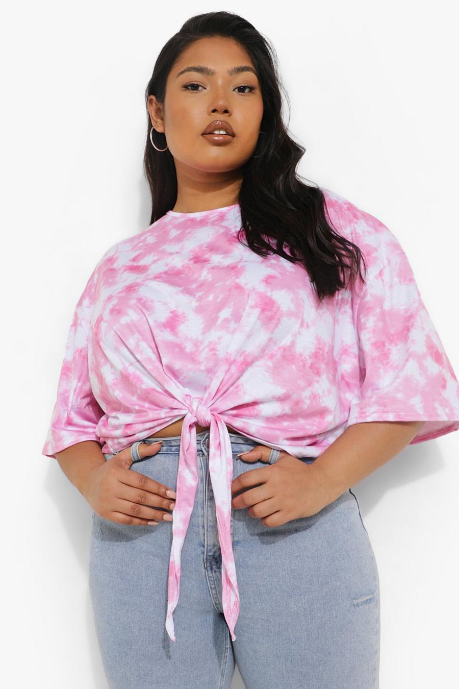 Pink Plus Tie Dye Graphic Back Tie Front T-shirt image number 1