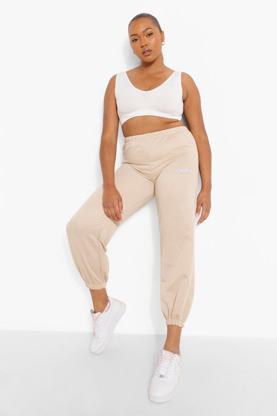 Stone beige Plus Staycation Slogan Joggers image number 1