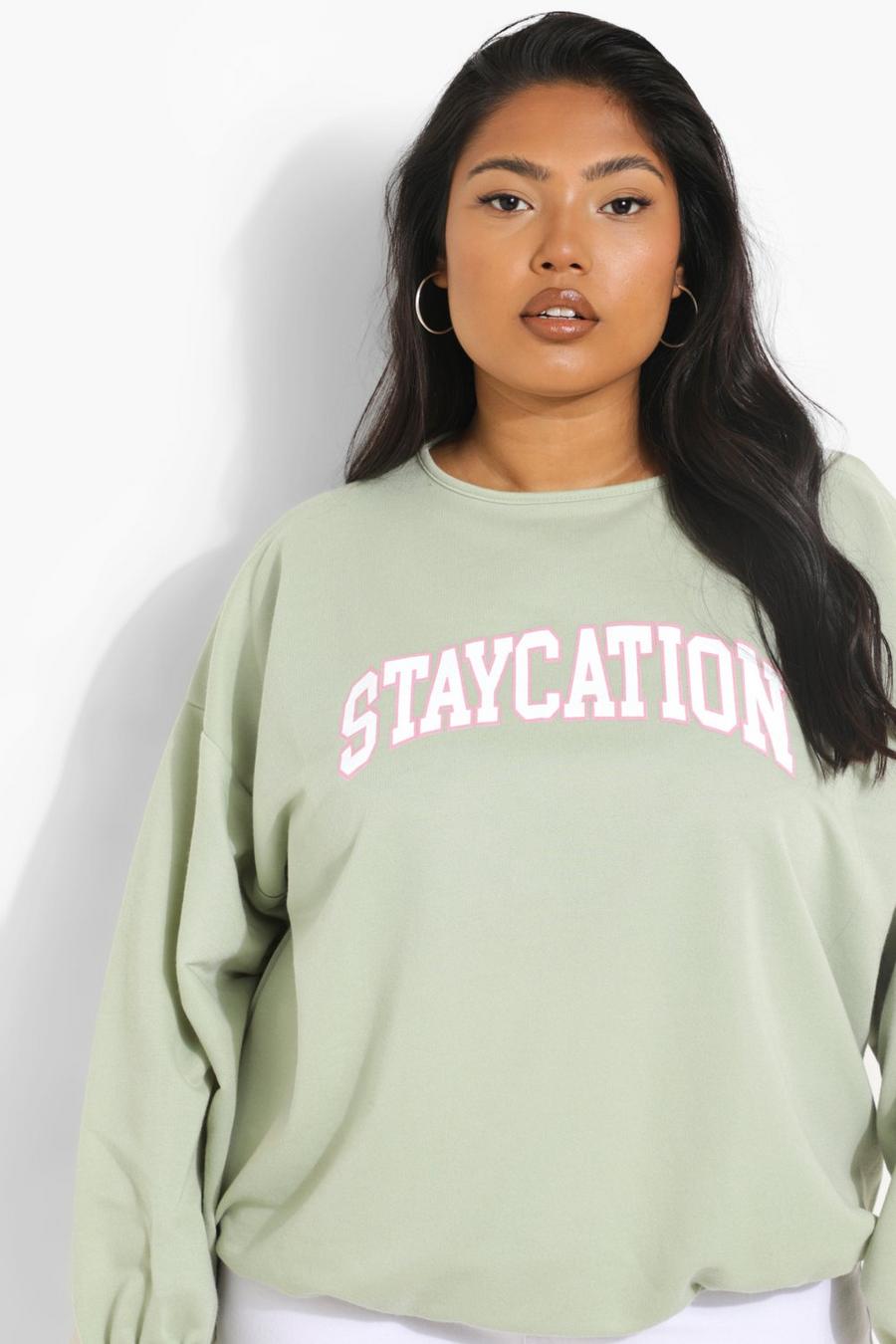 Plus Staycation Slogan Sweatshirt, Apple green image number 1