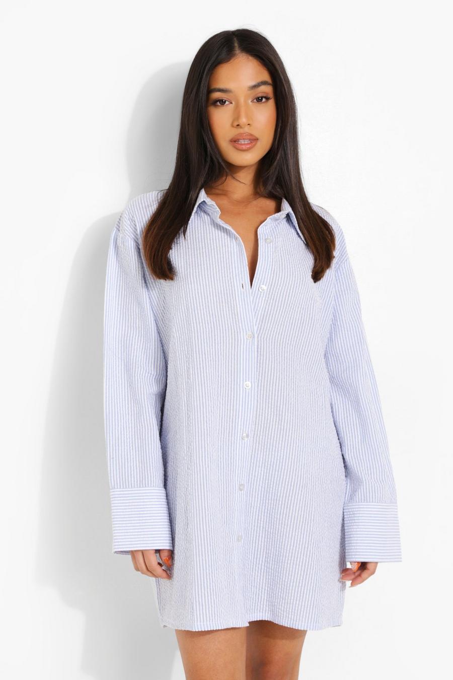 Blue Petite Oversized Pinstripe Shirt Nightgown image number 1