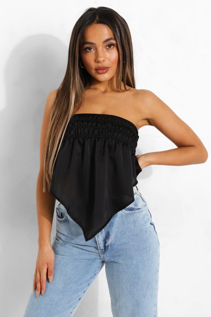 Black Petite Shirred Bandeau Woven Scarf Top image number 1