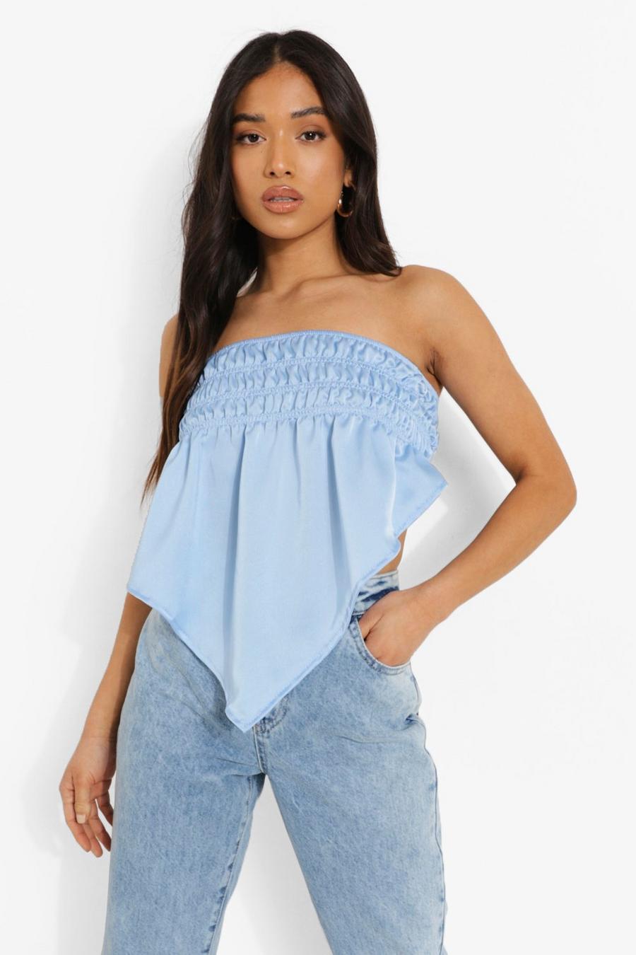 Pale blue Petite Shirred Bandeau Woven Scarf Top image number 1