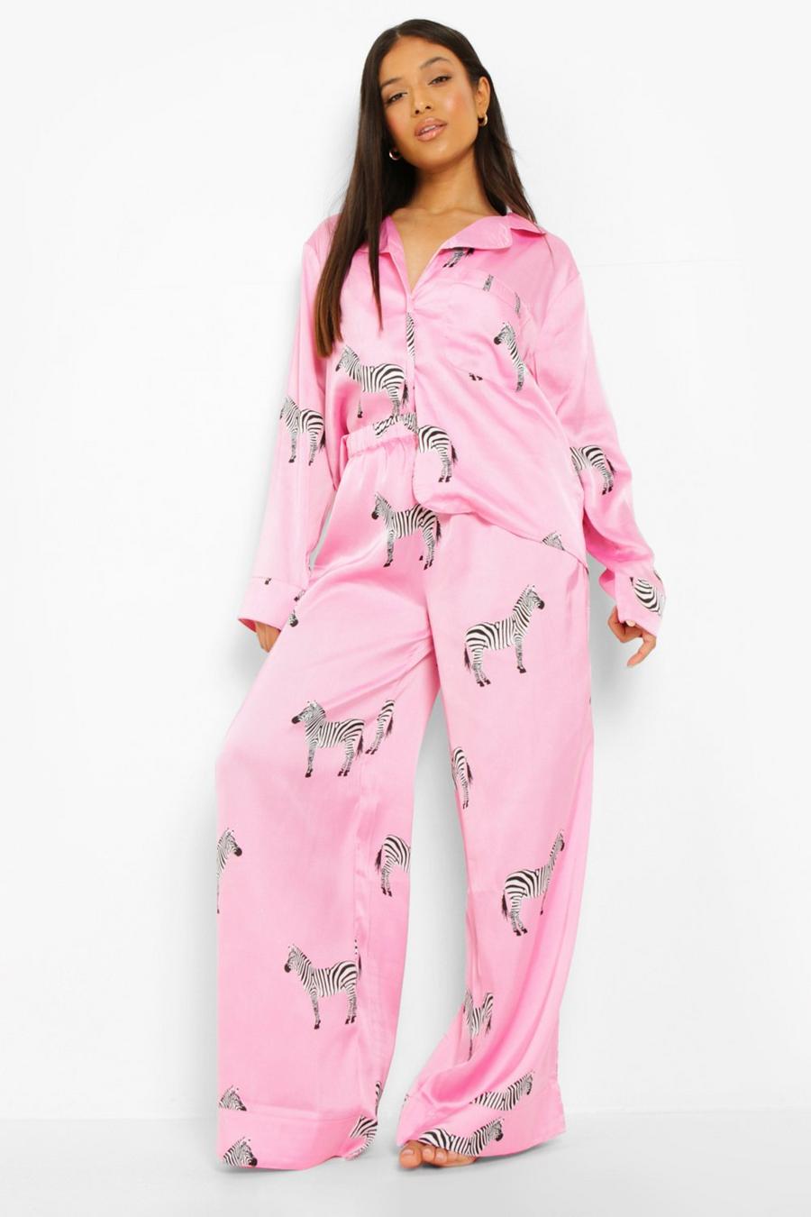 Hot pink Petite - Zebramönstrad pyjamas med långbyxor image number 1