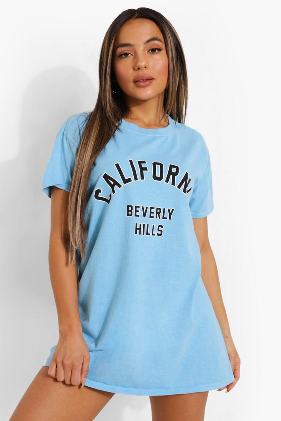 Blue Petite California Overdyed T-shirt Dress image number 1