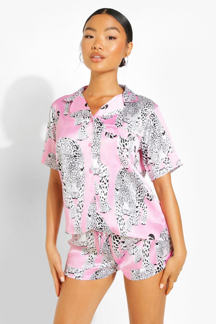Petite - Ensemble de pyjama léopard avec short, Hot pink image number 1