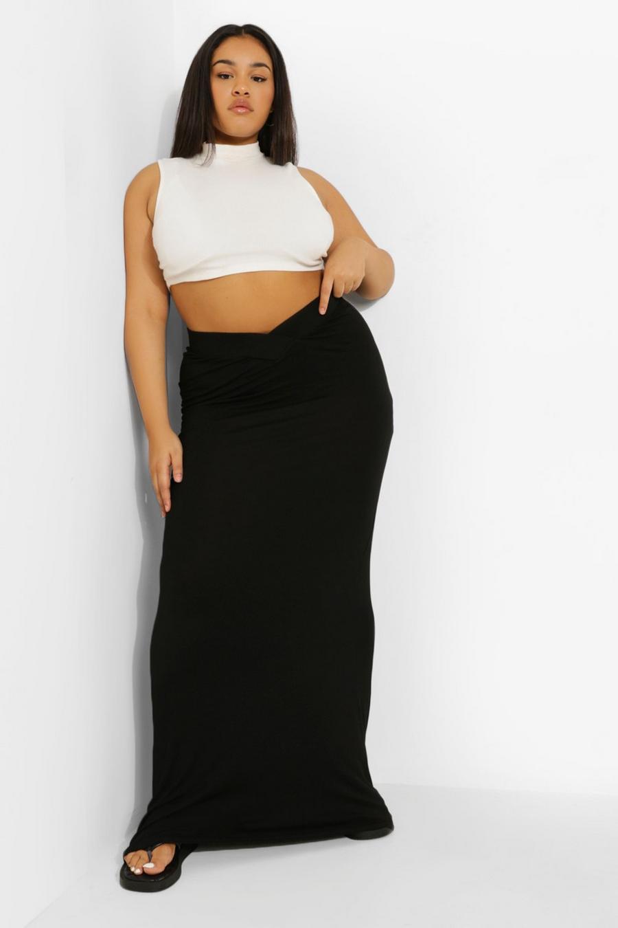 Black Plus Jersey V Waistband Maxi Skirt image number 1