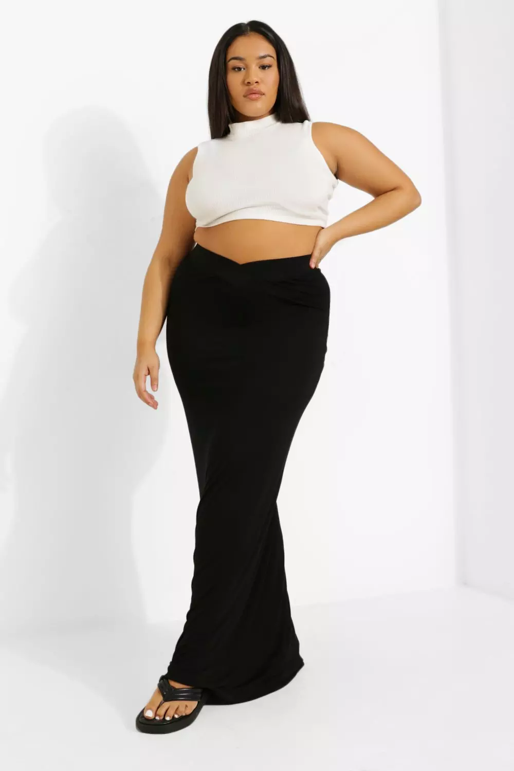 Plus size 2024 black jersey skirt