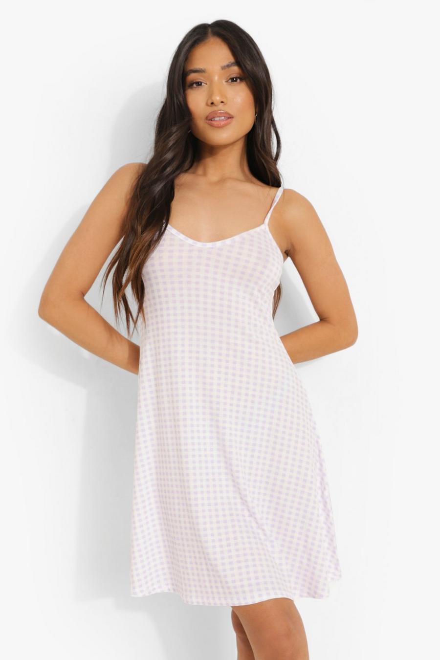 Lilac Petite Gingham V Front Skater Dress image number 1