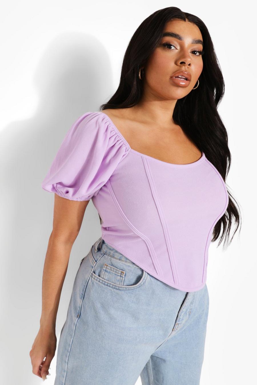 Lilac Plus Woven Bardot Puff Sleeve Corset image number 1