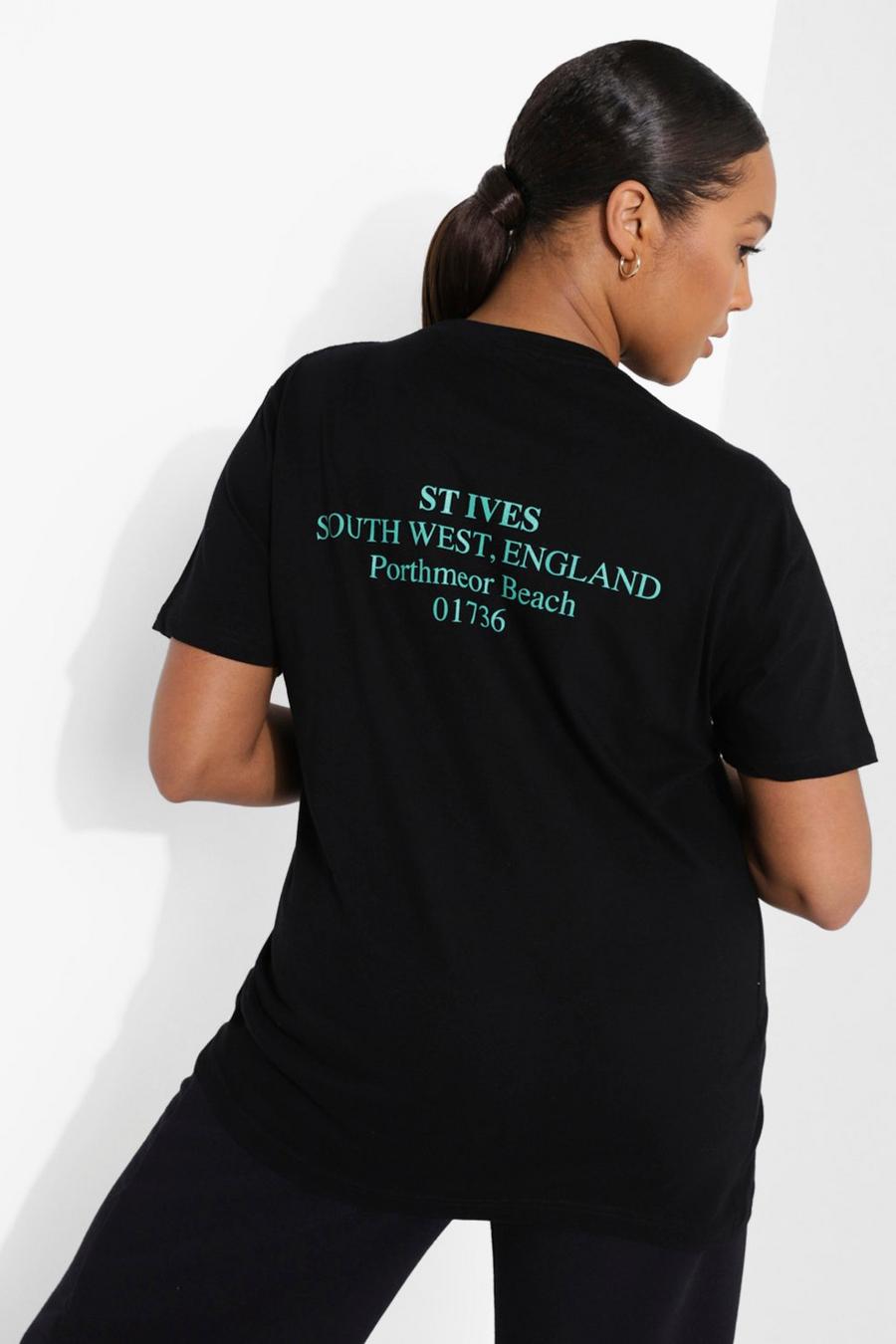 Plus T-Shirt mit St. Ives-Print am Rücken, Schwarz image number 1
