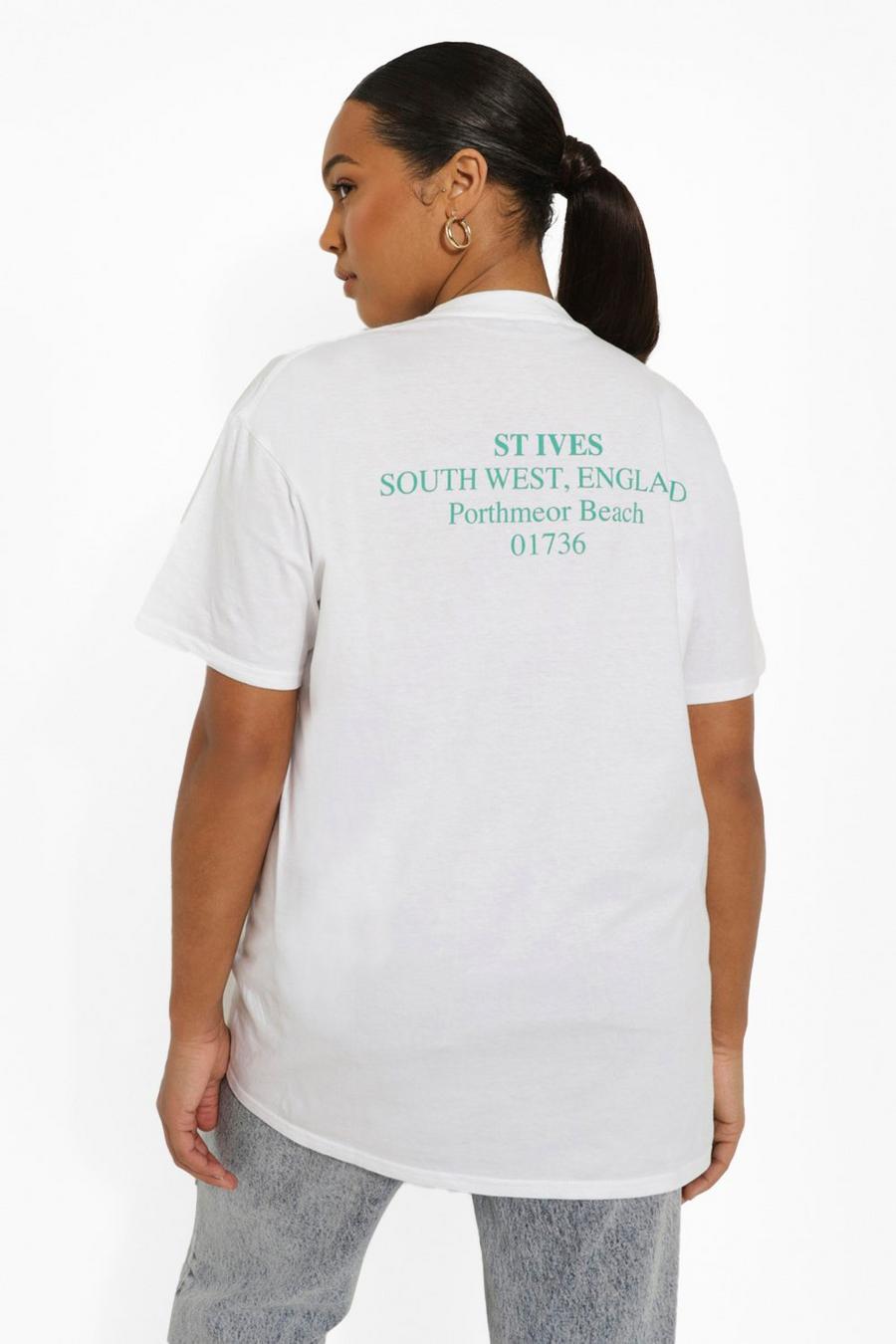Plus T-Shirt mit St. Ives-Print am Rücken, Weiß image number 1