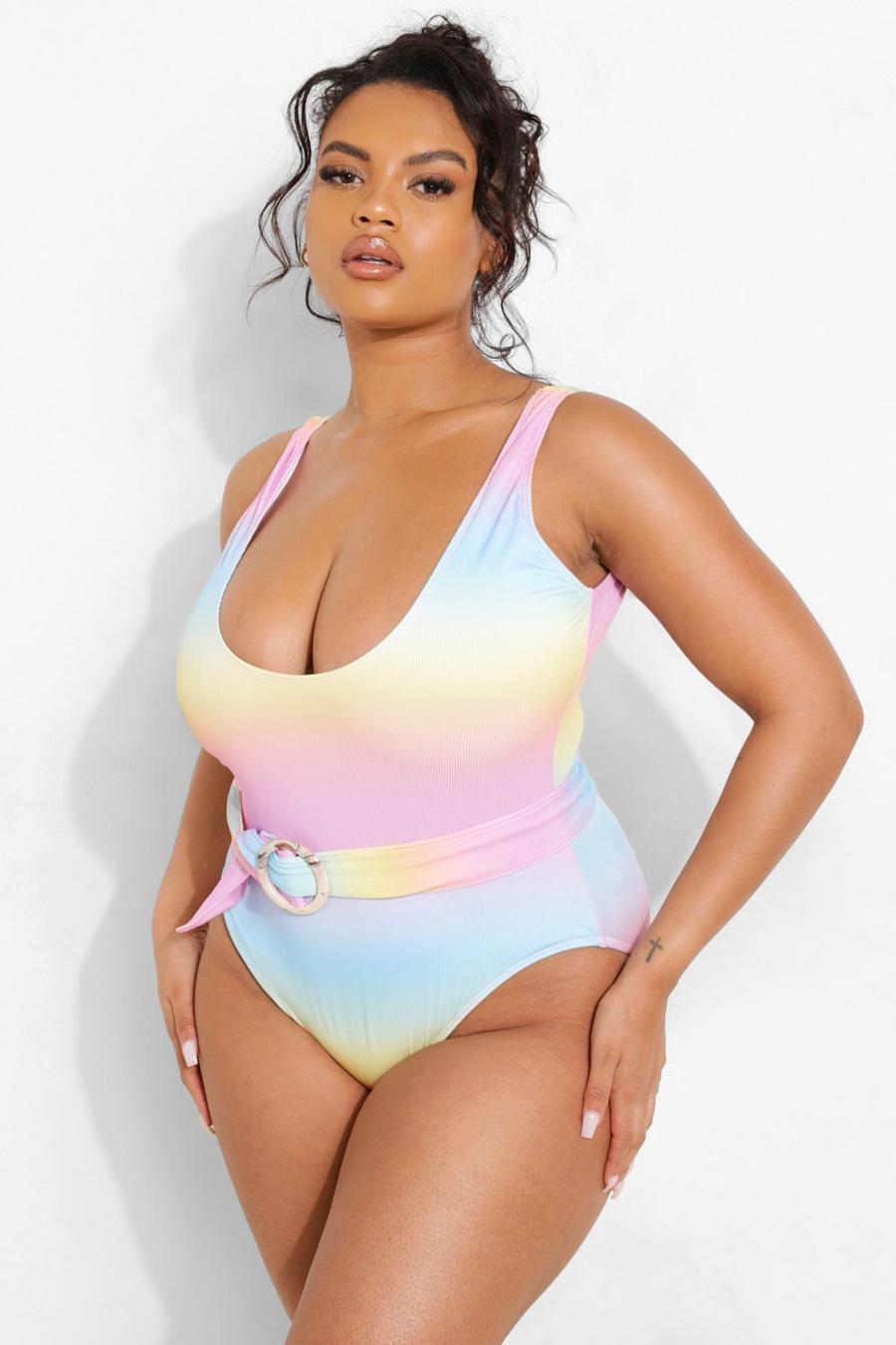Multi multicolor Plus Ombre Crinkle Swimsuit image number 1