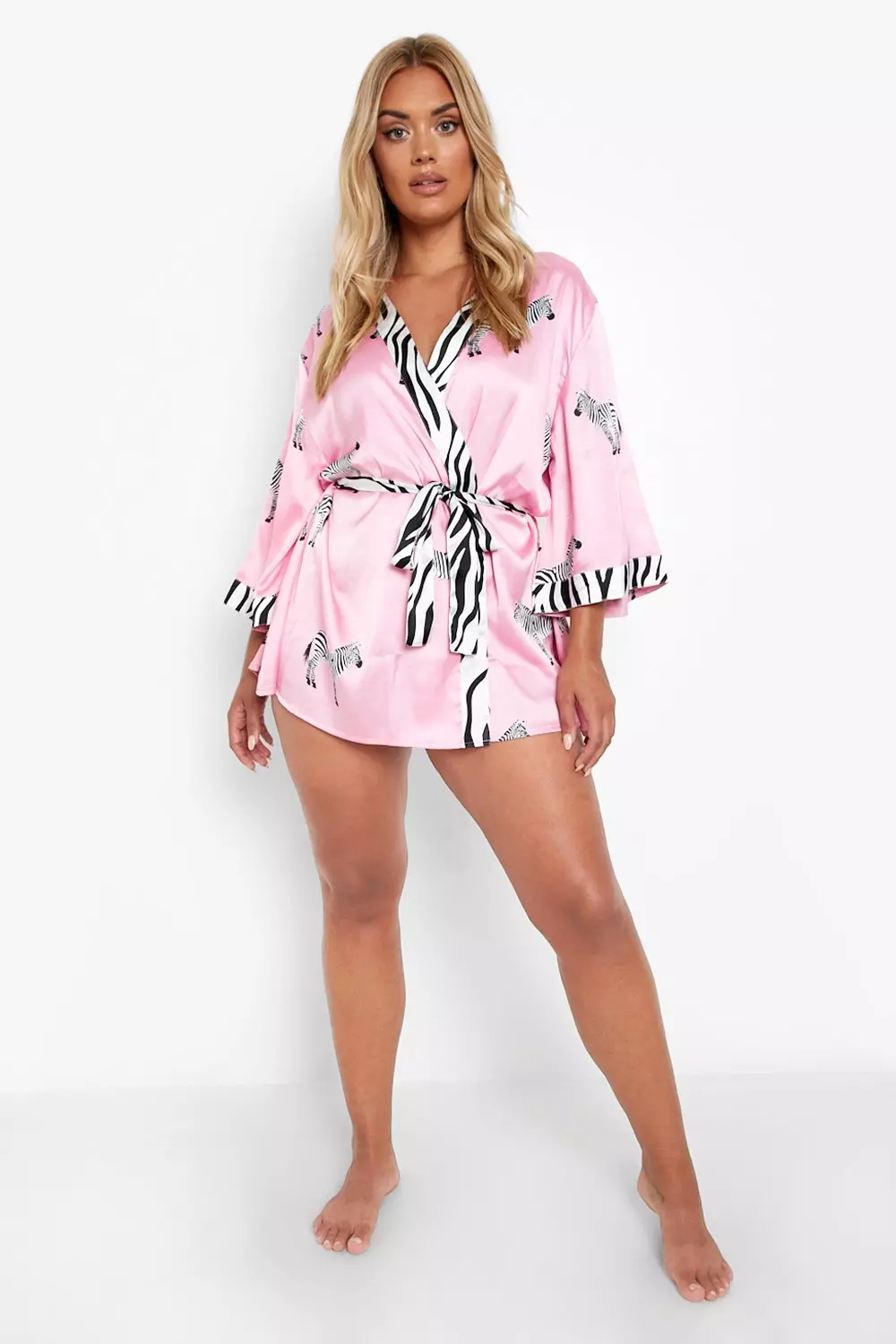 Pink Plus Satin Zebra Print Robe alternative image
