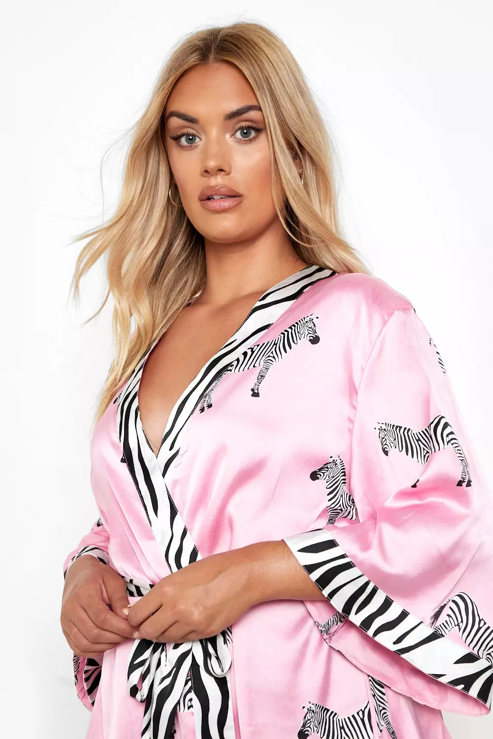 Pink Plus Satin Zebra Print Robe alternative image