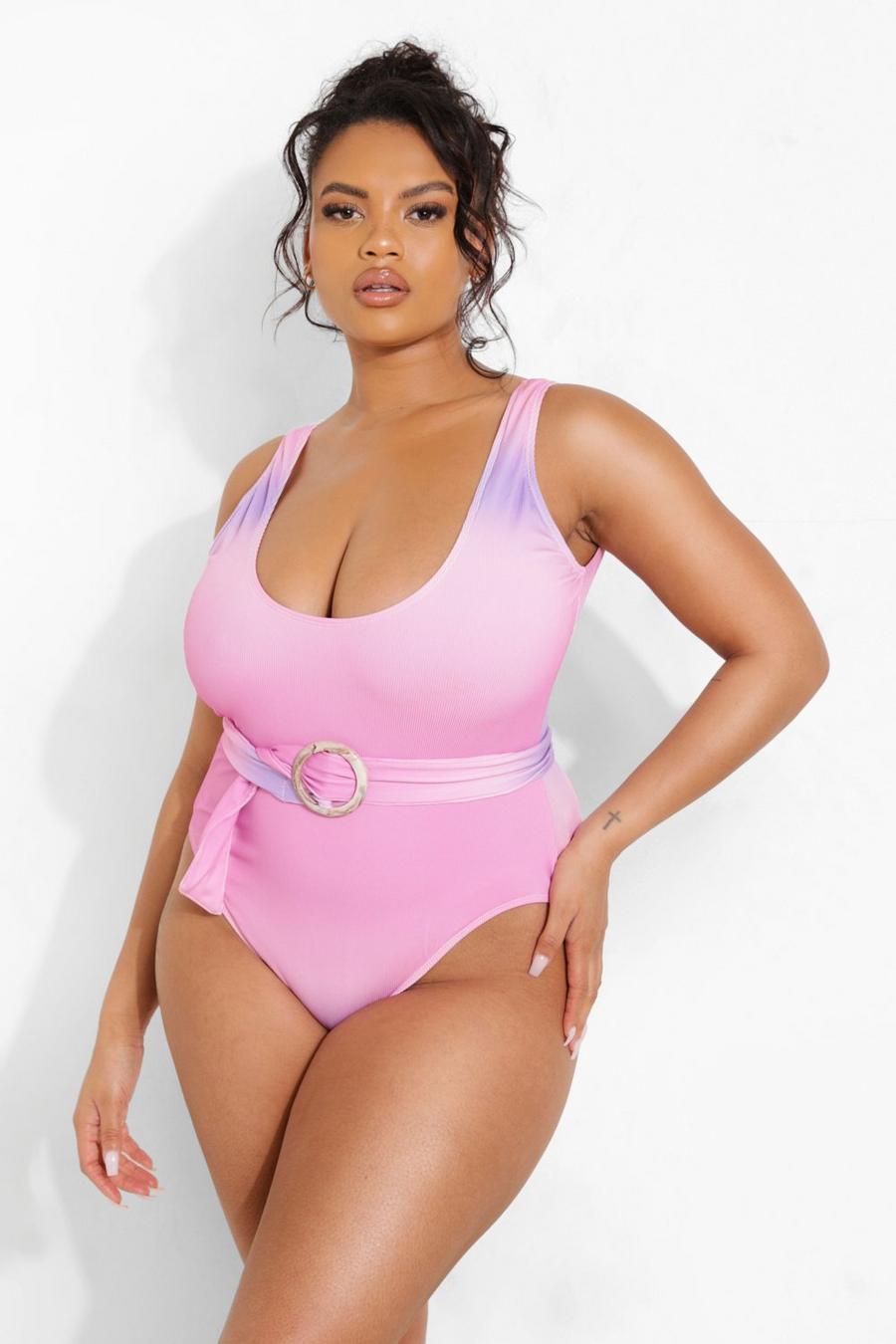 Pink Plus Dip Dye Crinkle Swimsuit image number 1