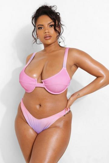 Pink Plus Dip Dye Crinkle Mini Bikini Bottoms