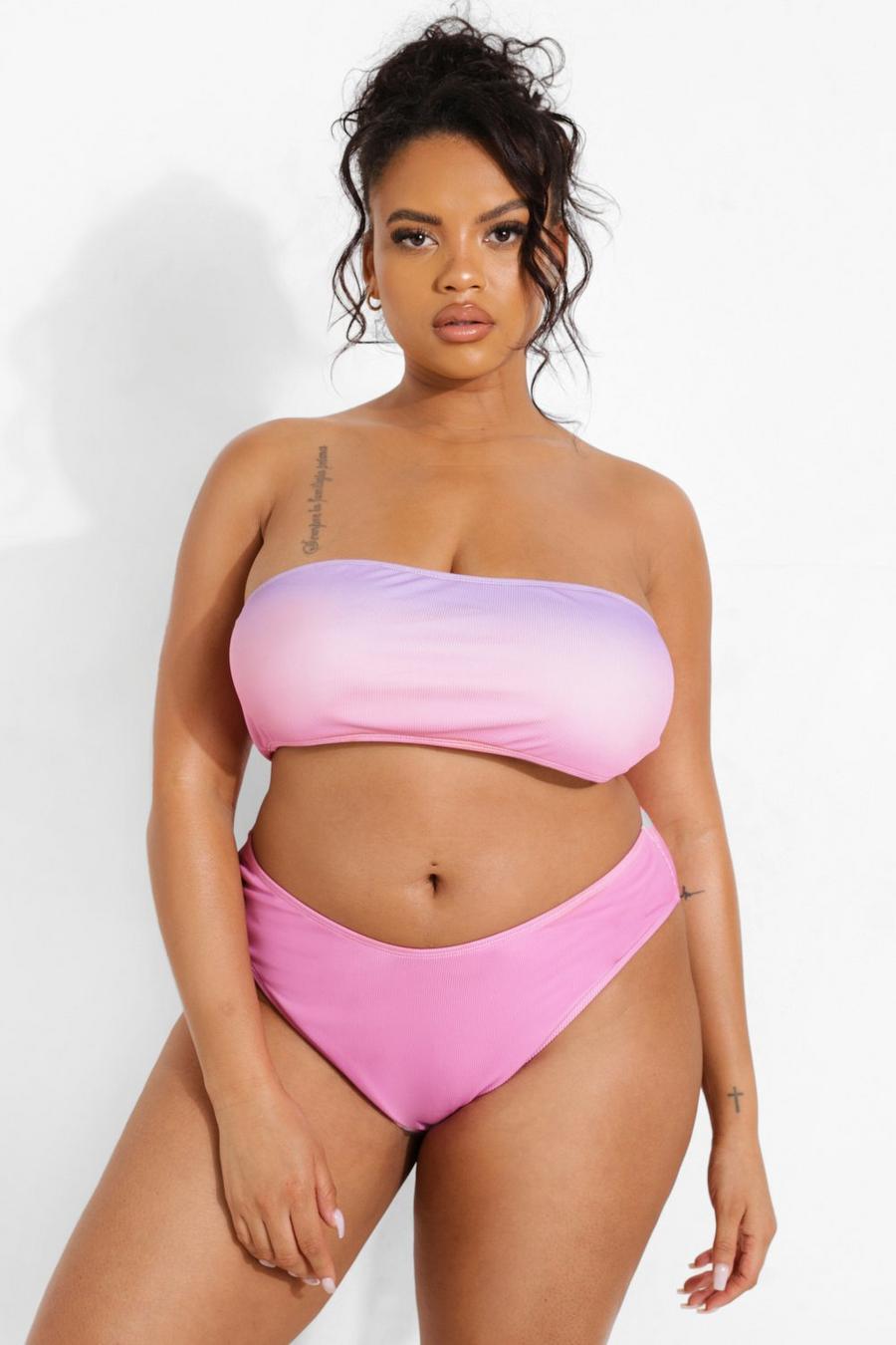 Plus Batik Bikinihose mit hohem Bund, Pink image number 1