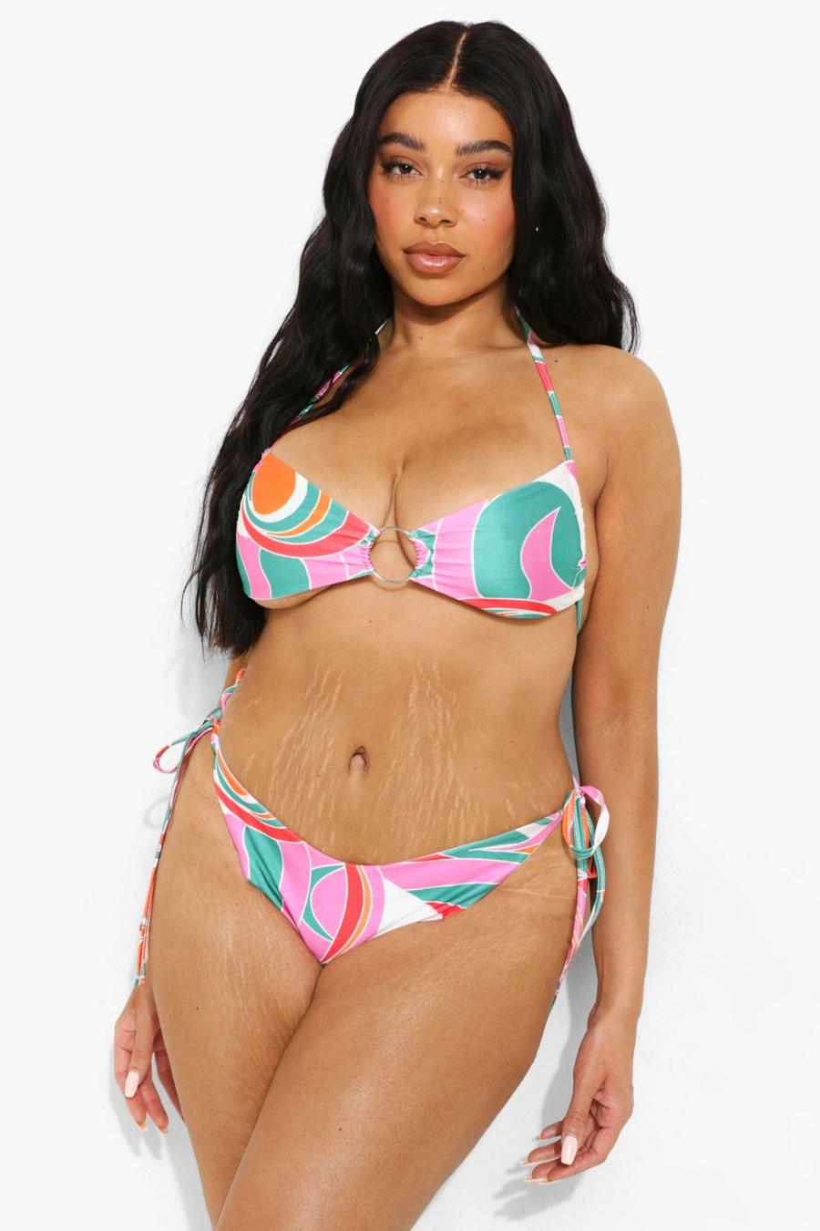 Braguitas de bikini con nudo lateral y estampado Plus, Multicolor image number 1