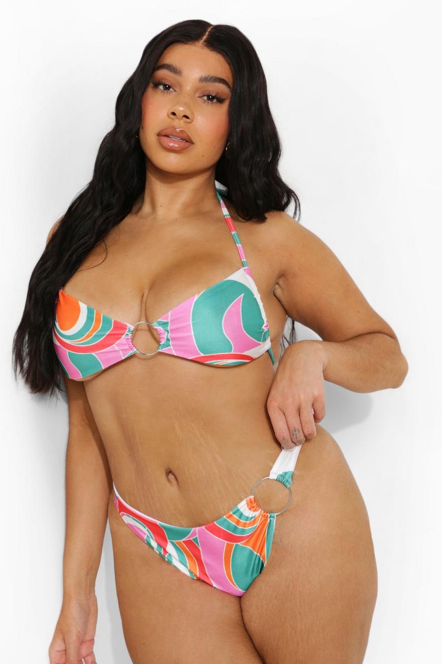 Top de bikini con nudo por detrás y anilla redonda Plus, Multicolor image number 1