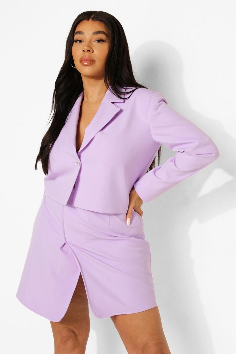 Lilac purple Plus Premium Tailored Crop Wrap Blazer