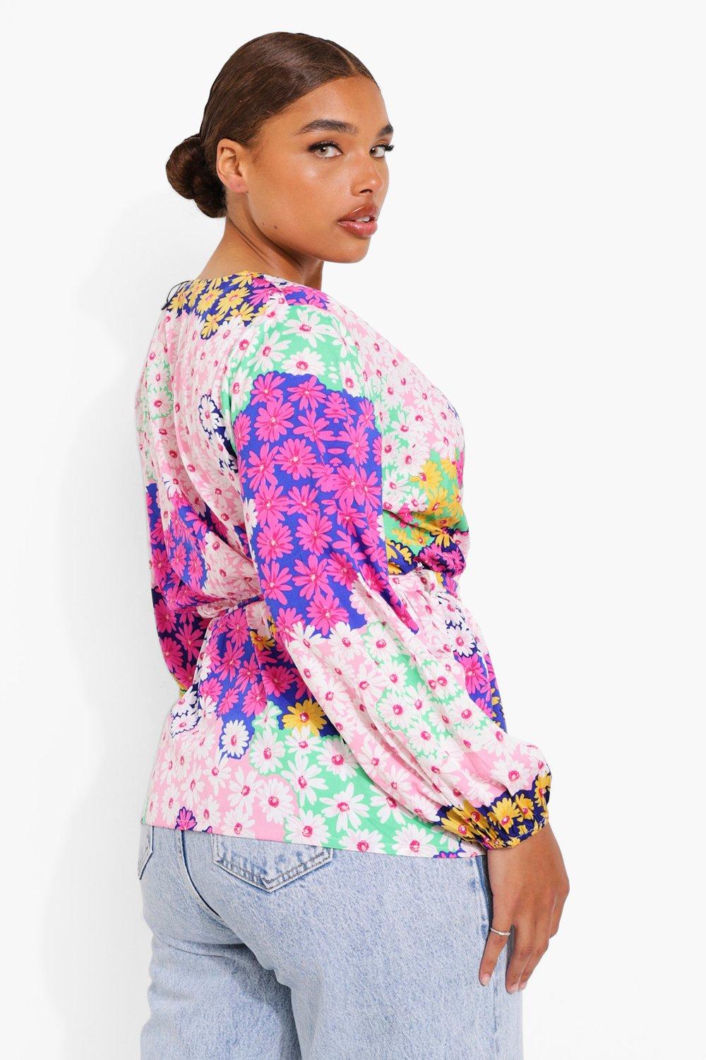 Plus Floral Balloon Sleeve Wrap Top | boohoo