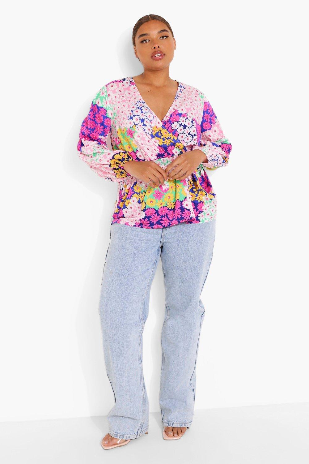 Plus Floral Balloon Sleeve Wrap Top | boohoo