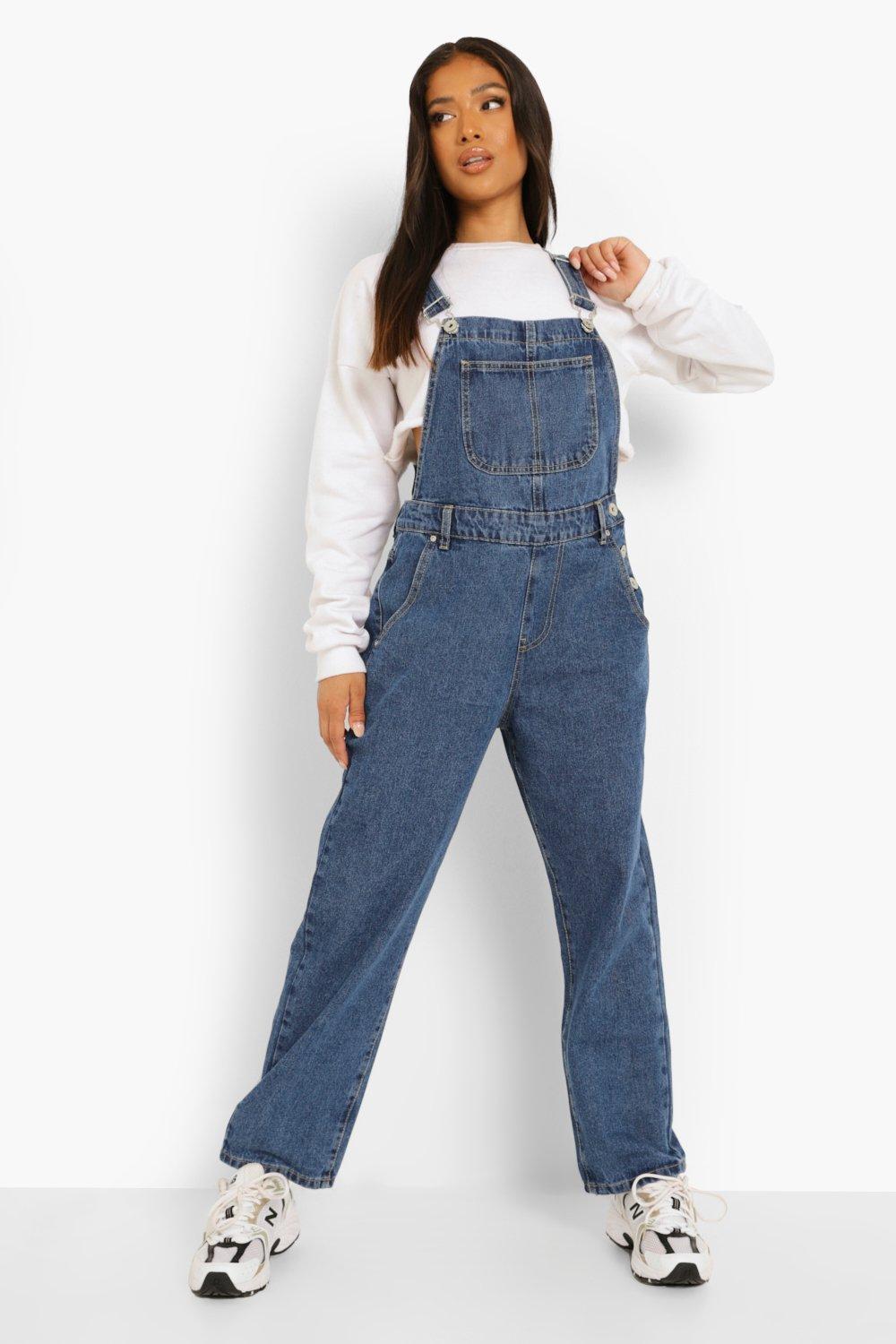 Petite Mid Blue Denim Dungarees