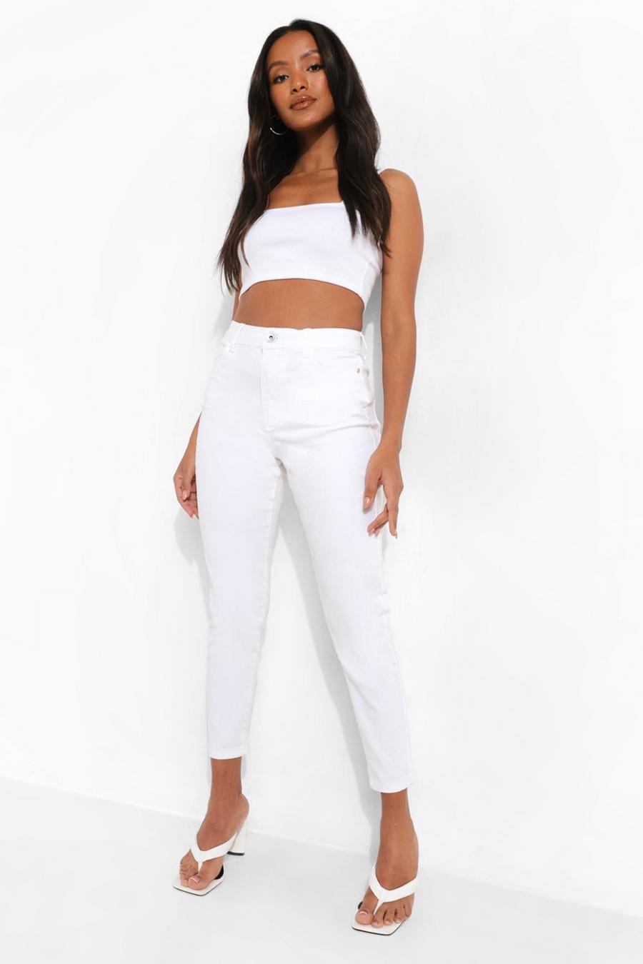 White Petite High Waist Skinny Jeans image number 1