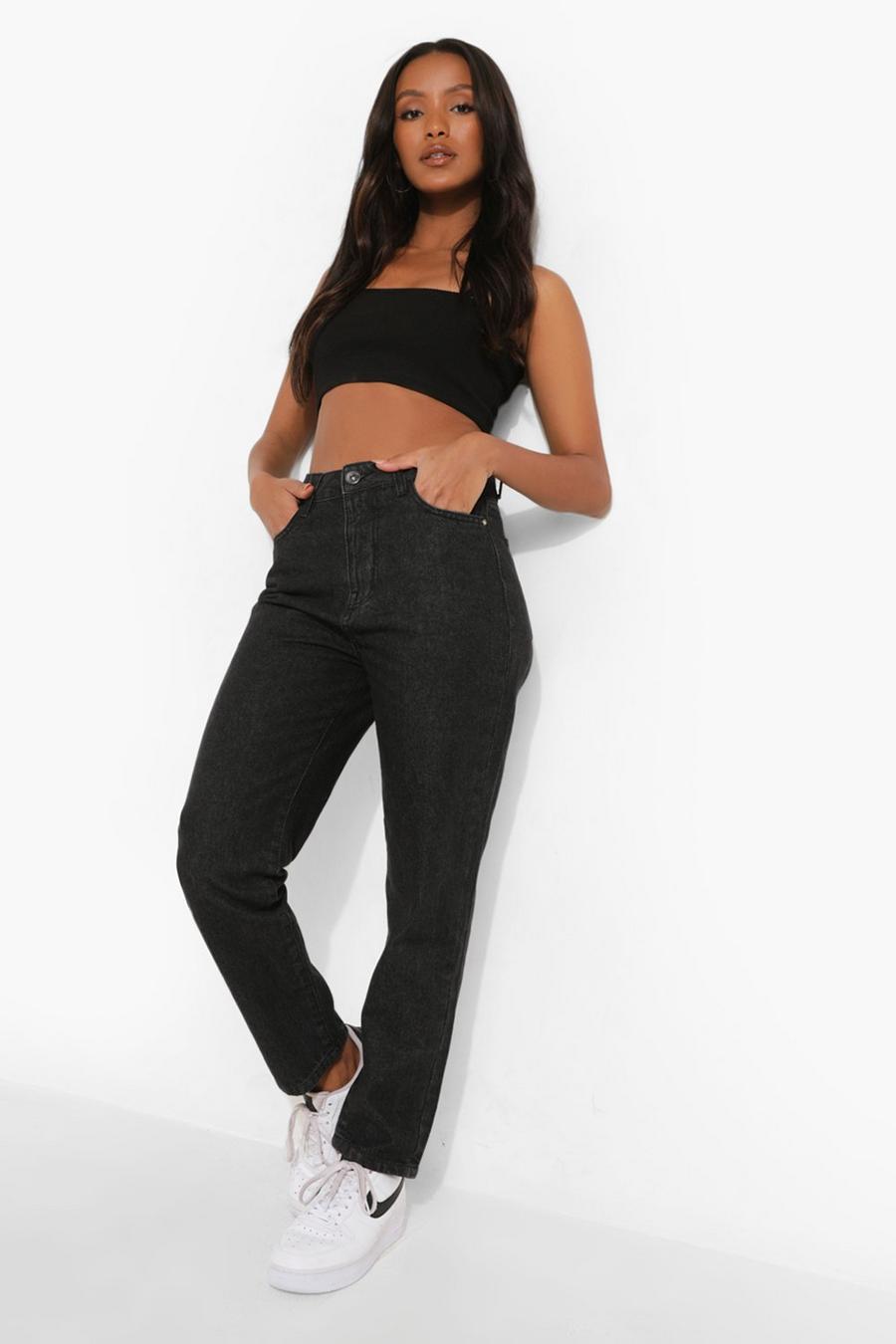 Washed black Petite High Rise Mom Jeans image number 1