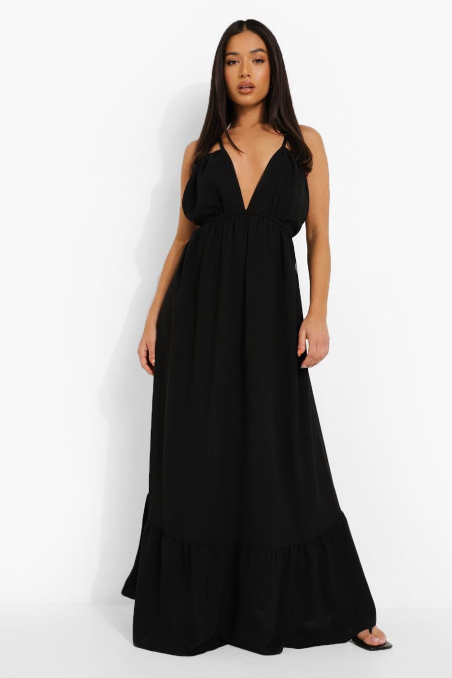 Black Petite Linen Look Tiered Maxi Dress image number 1