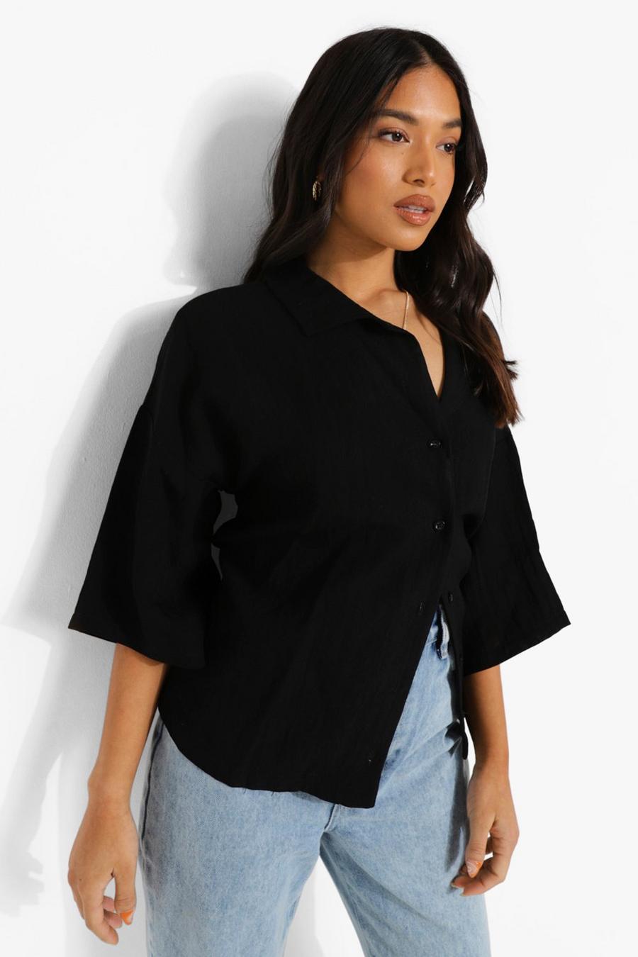 Black Petite Linen Look Resort Shirt image number 1