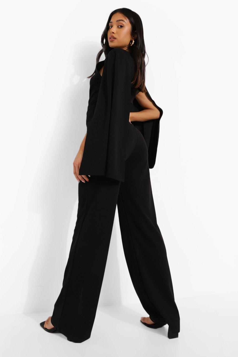 Petite Cape Sleeve Belted Tailored Jumpsuit Boohoo, 58% OFF