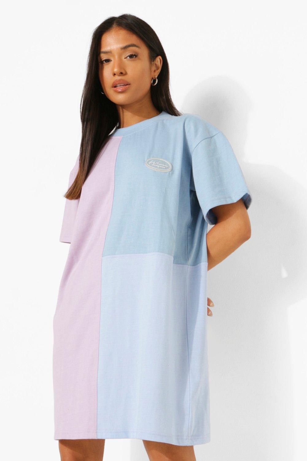 Vestido estilo camiseta con bloques de colores Petite | boohoo