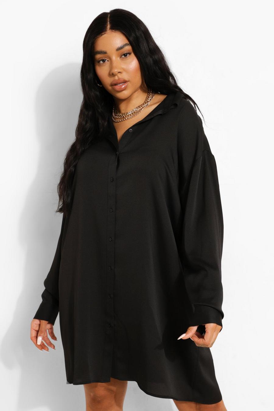 Black Plus Satin Woven Shirt Dress image number 1
