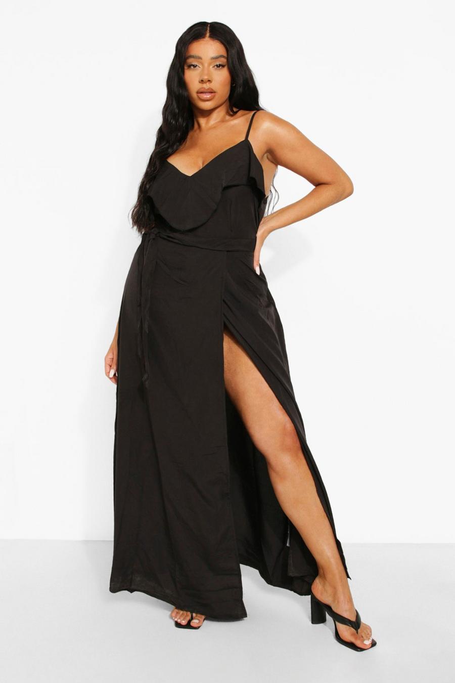 Black Plus Woven Cold Shoulder Wrap Maxi Dress image number 1