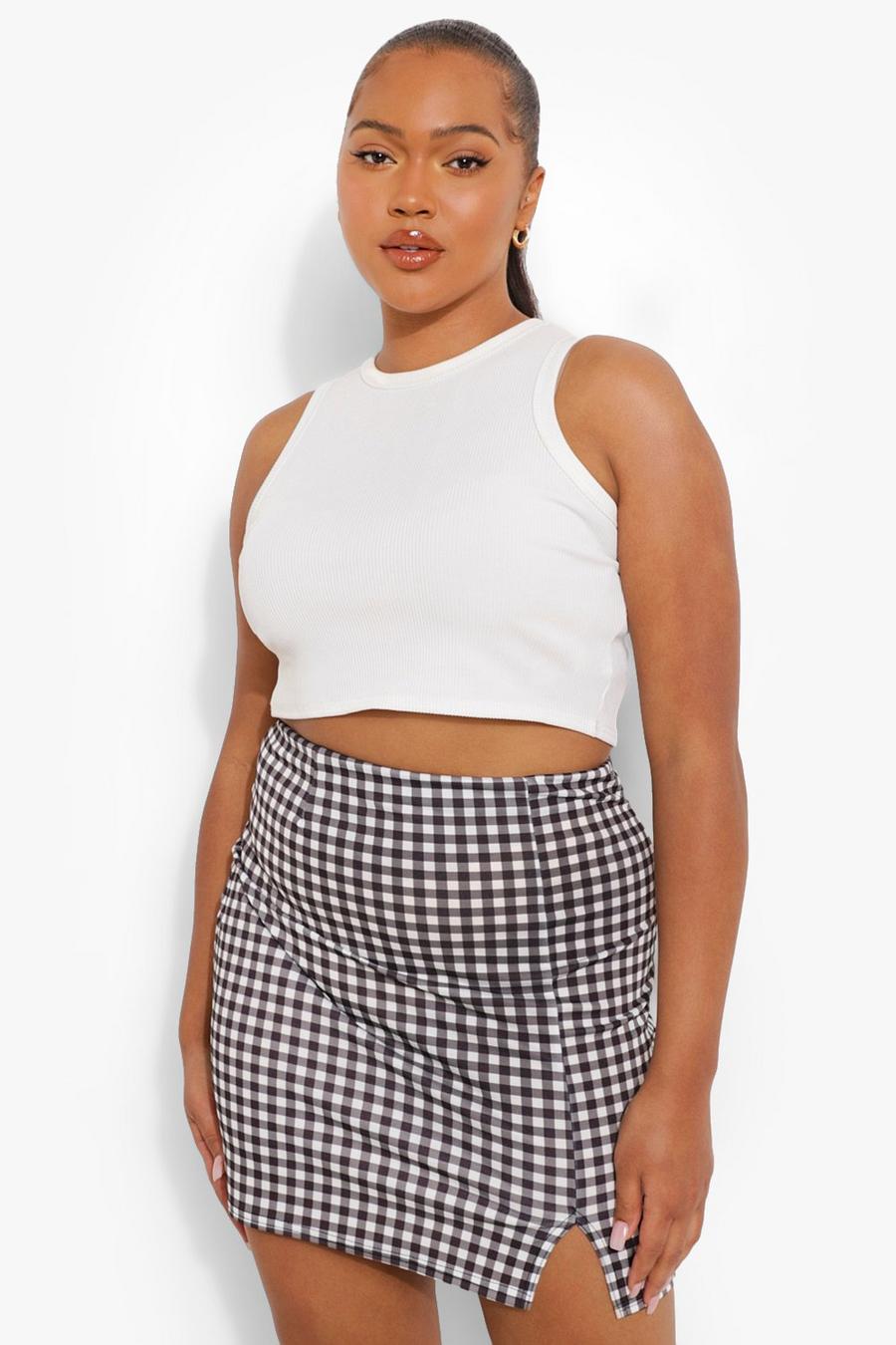 Black Plus Gingham Split Mini Skirt image number 1