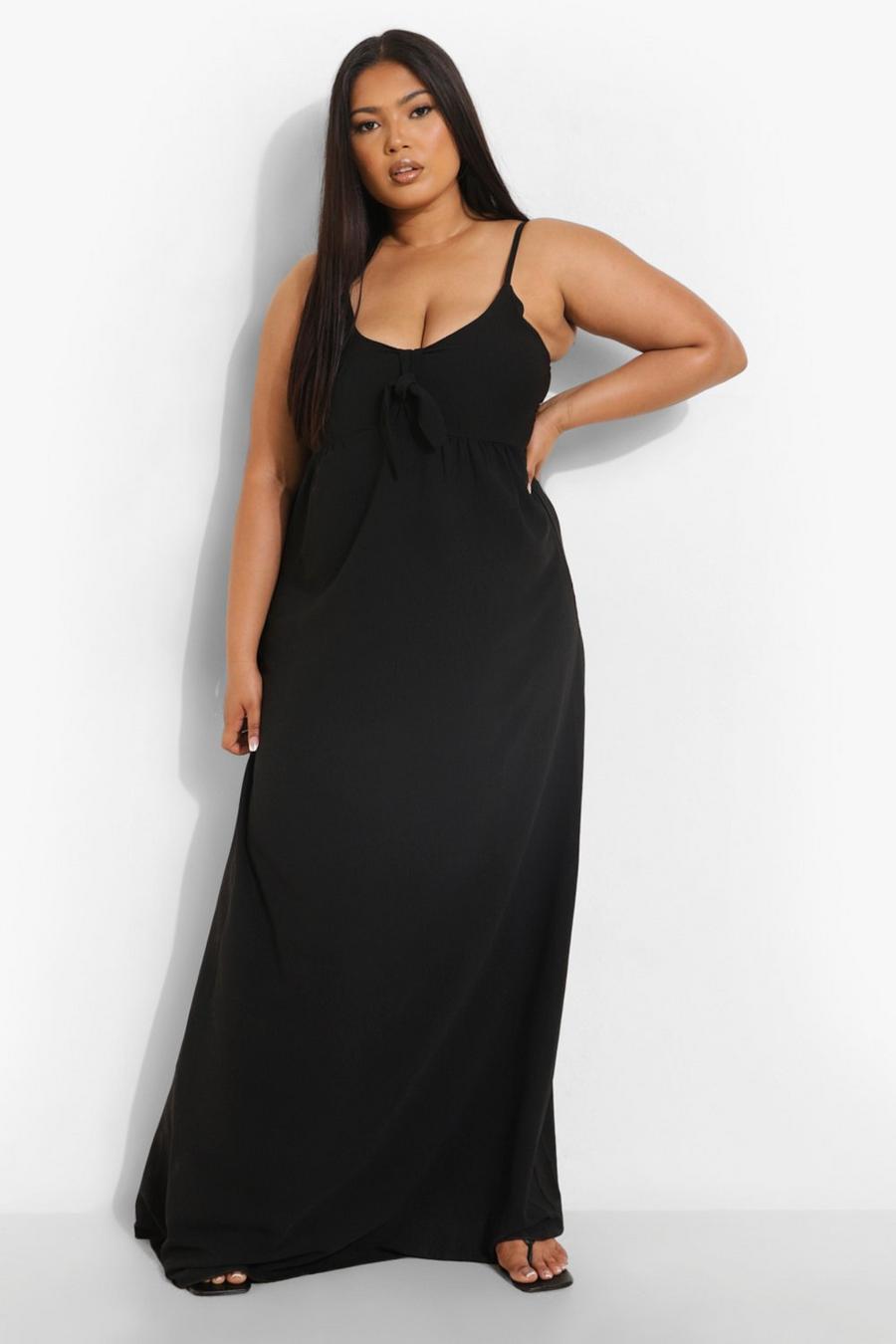 Black Plus Tie Front Strappy Maxi Dress image number 1