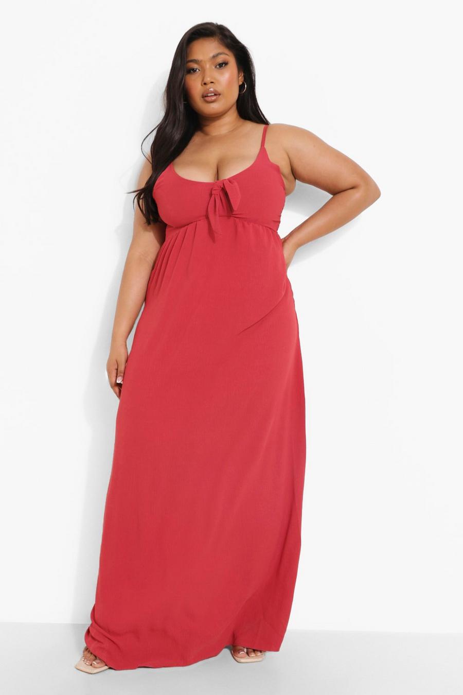 Hot pink Plus Tie Front Strappy Maxi Dress image number 1