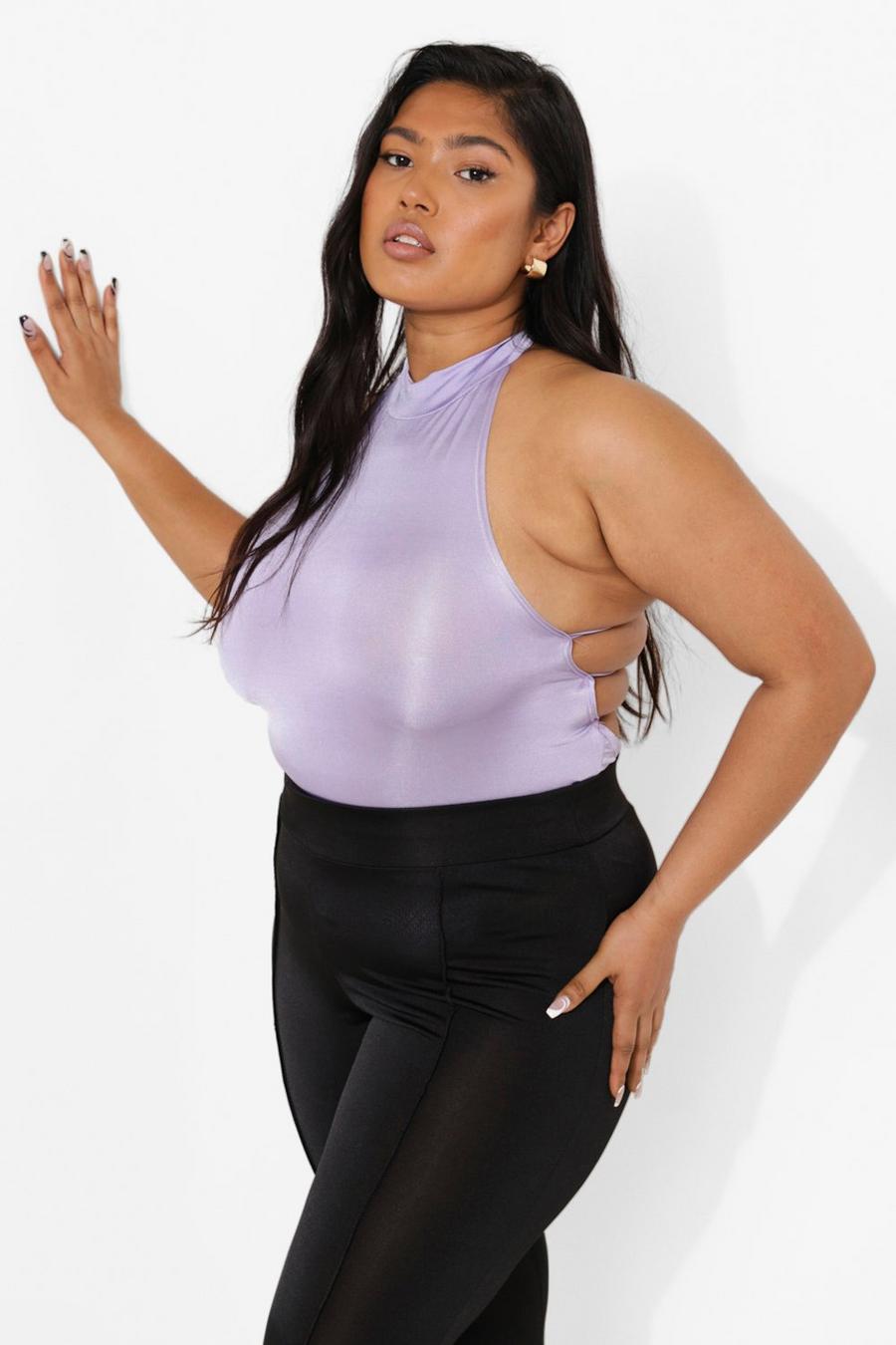 Purple Plus Recycled High Neck Strappy Back Bodysuit image number 1