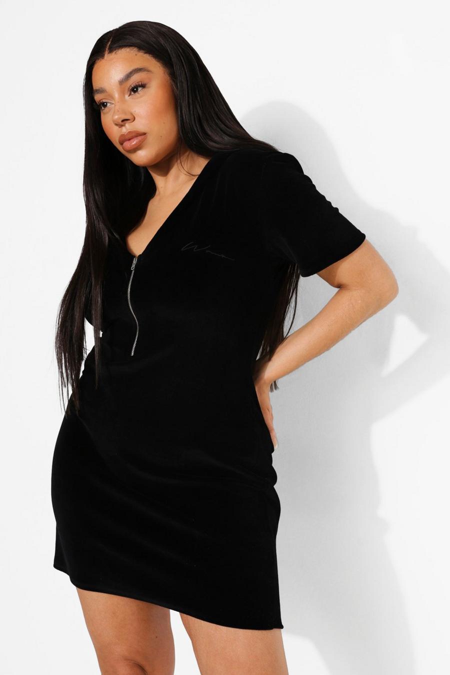 Black Plus Embroidered Hooded Mini Dress image number 1