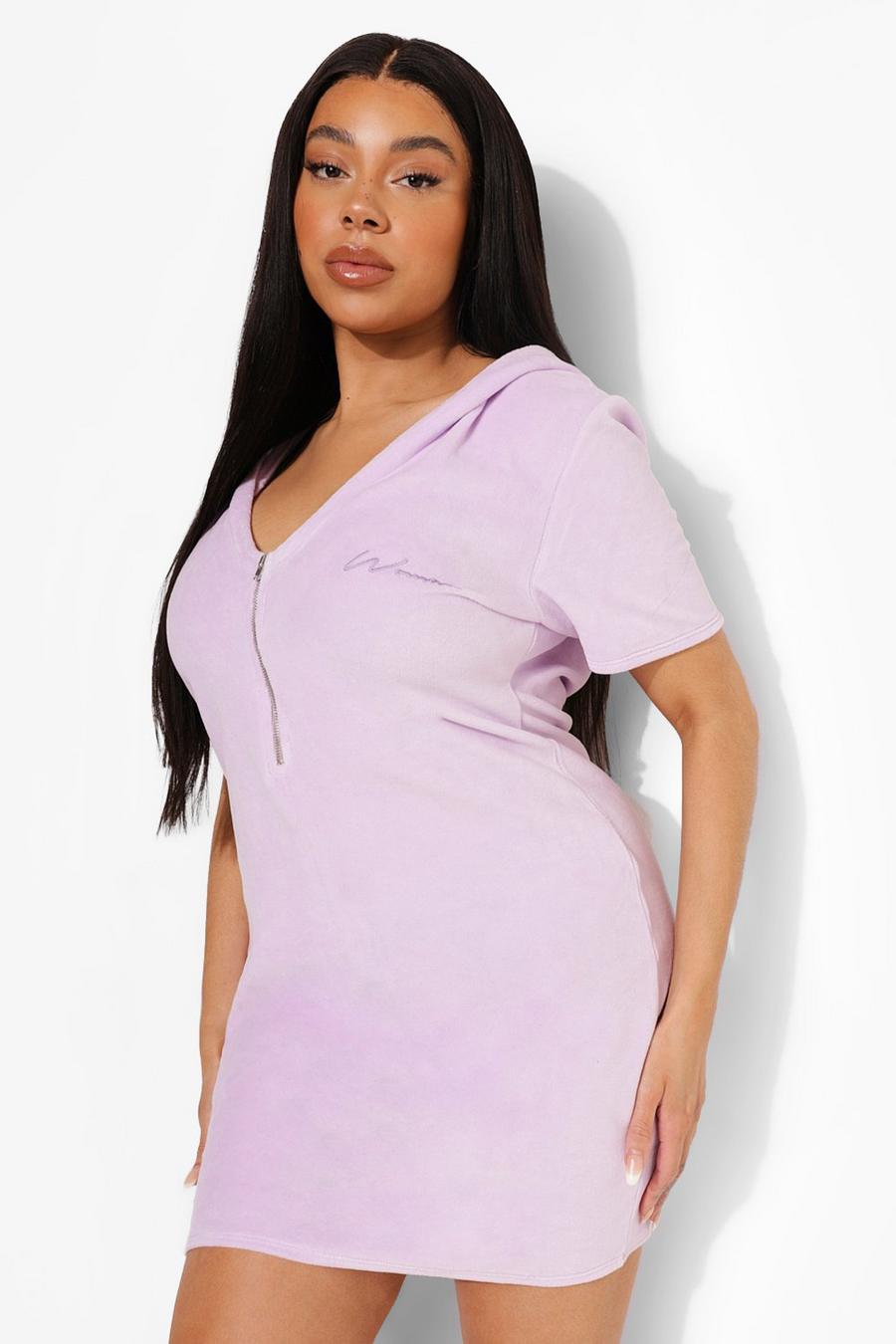Lilac Plus Embroidered Hooded Mini Dress image number 1