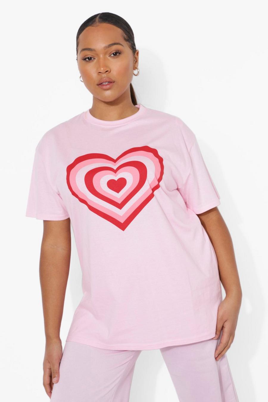 Plus T-Shirt mit Herz-Grafik, Rosa image number 1