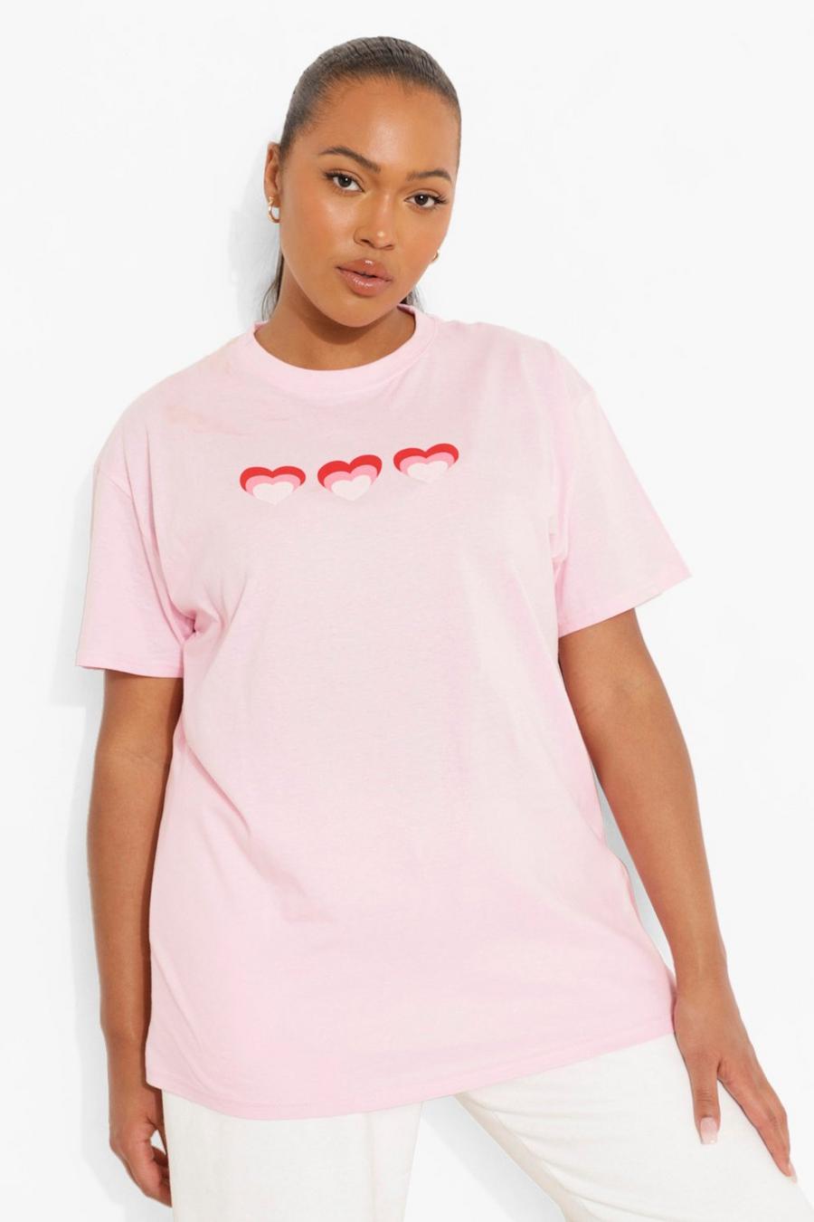 Plus T-Shirt mit „Hearts“-Grafik, Rosa image number 1