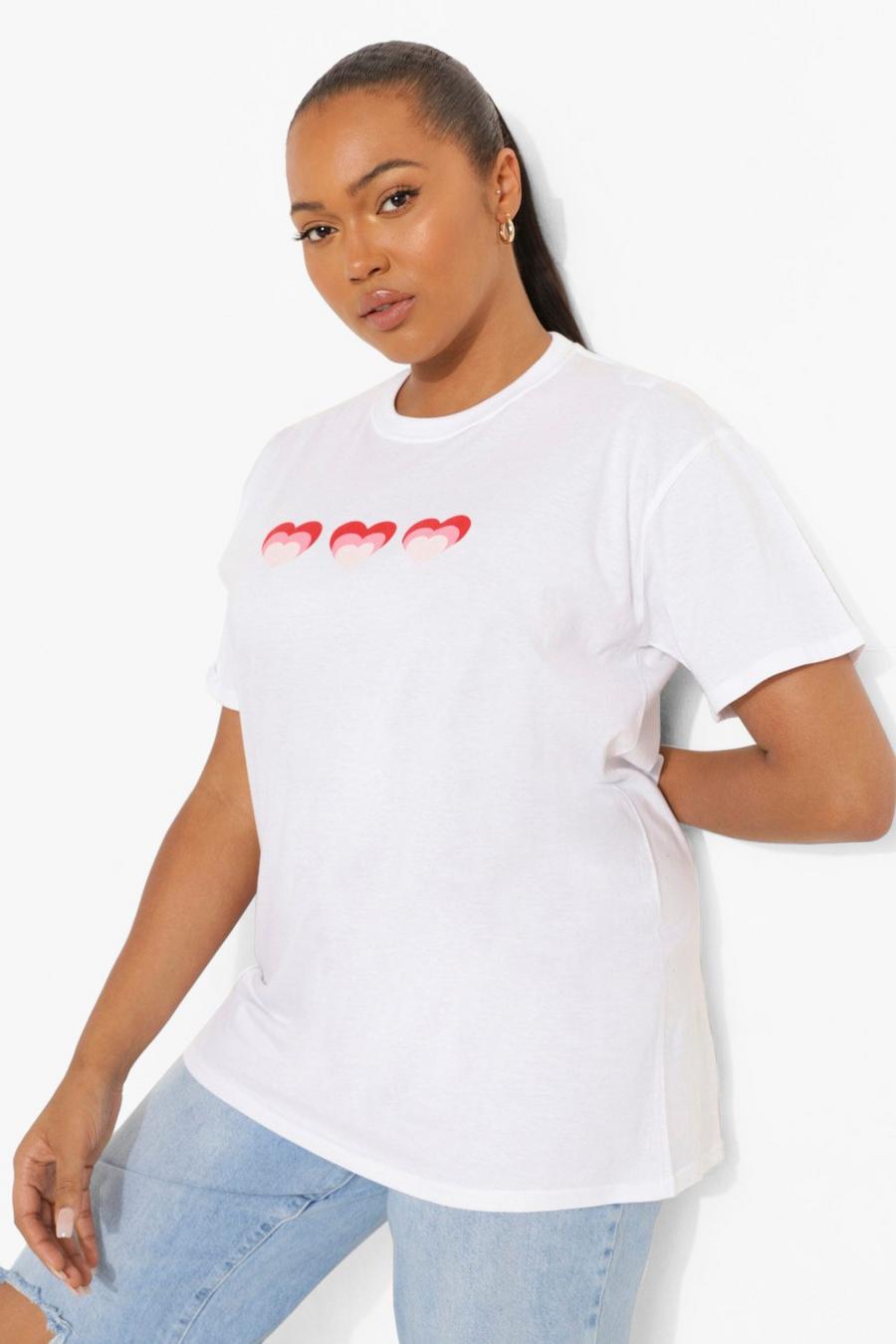 T-shirt Plus con grafica di cuori, Bianco image number 1