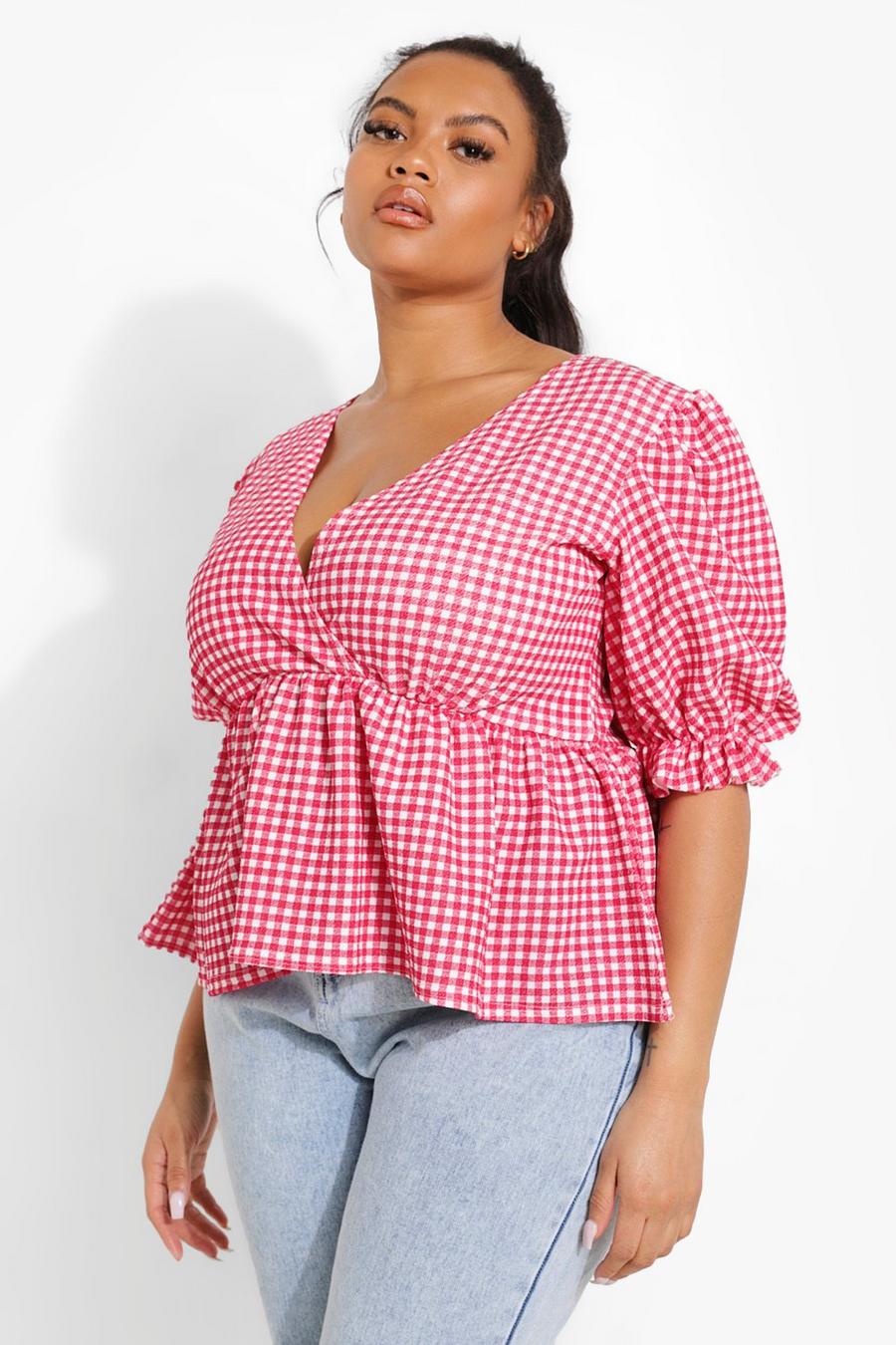 Berry Plus Gingham Frill Detail Top image number 1