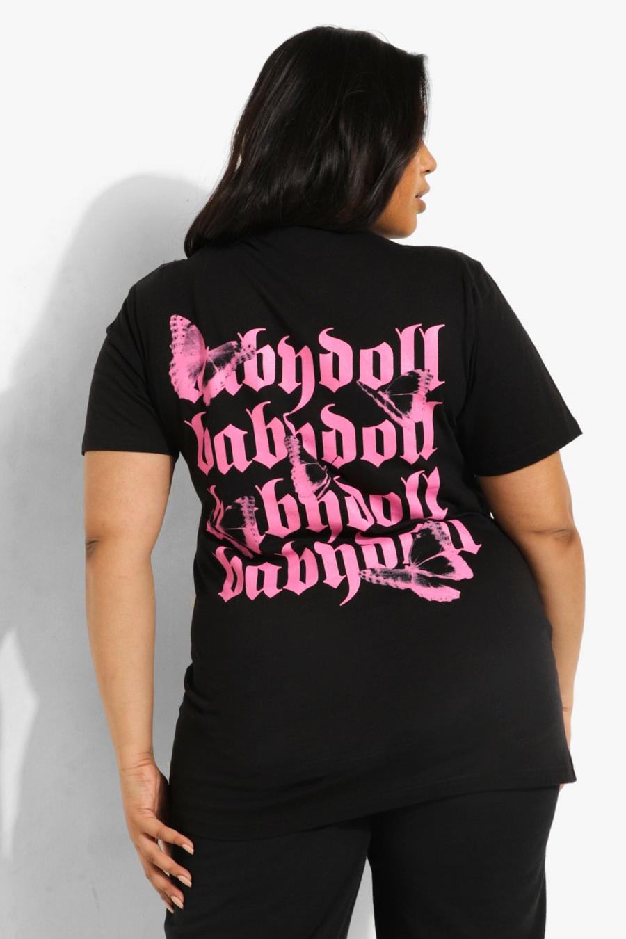 Black Plus -Babydoll T-shirt med tryck bak image number 1