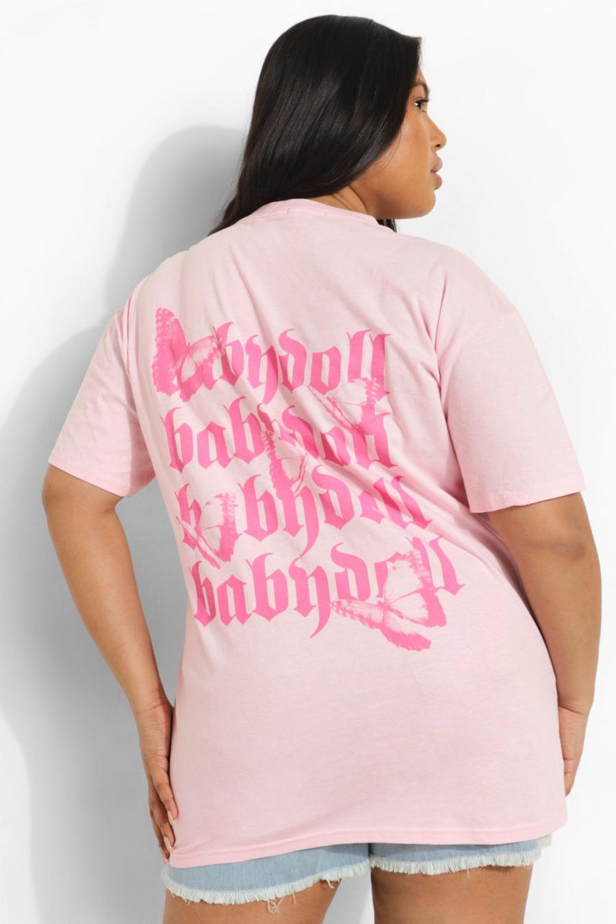 Pink Plus -Babydoll T-shirt med tryck bak image number 1