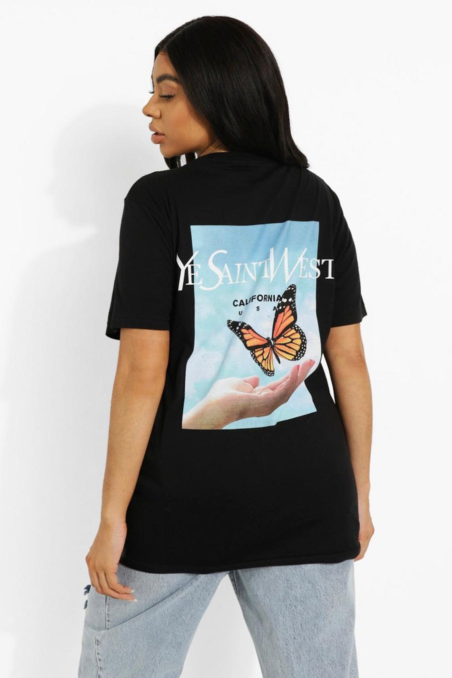 Plus T-Shirt mit Ye Saint Schmetterlings-Print, Schwarz image number 1