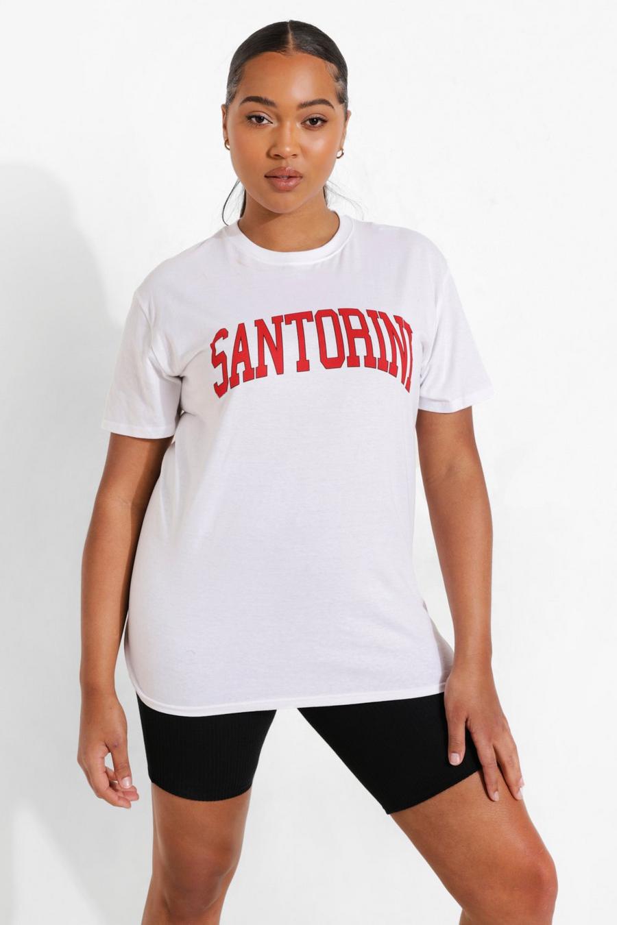 Plus T-Shirt in Übergröße mit Santorini-Print, Weiß image number 1