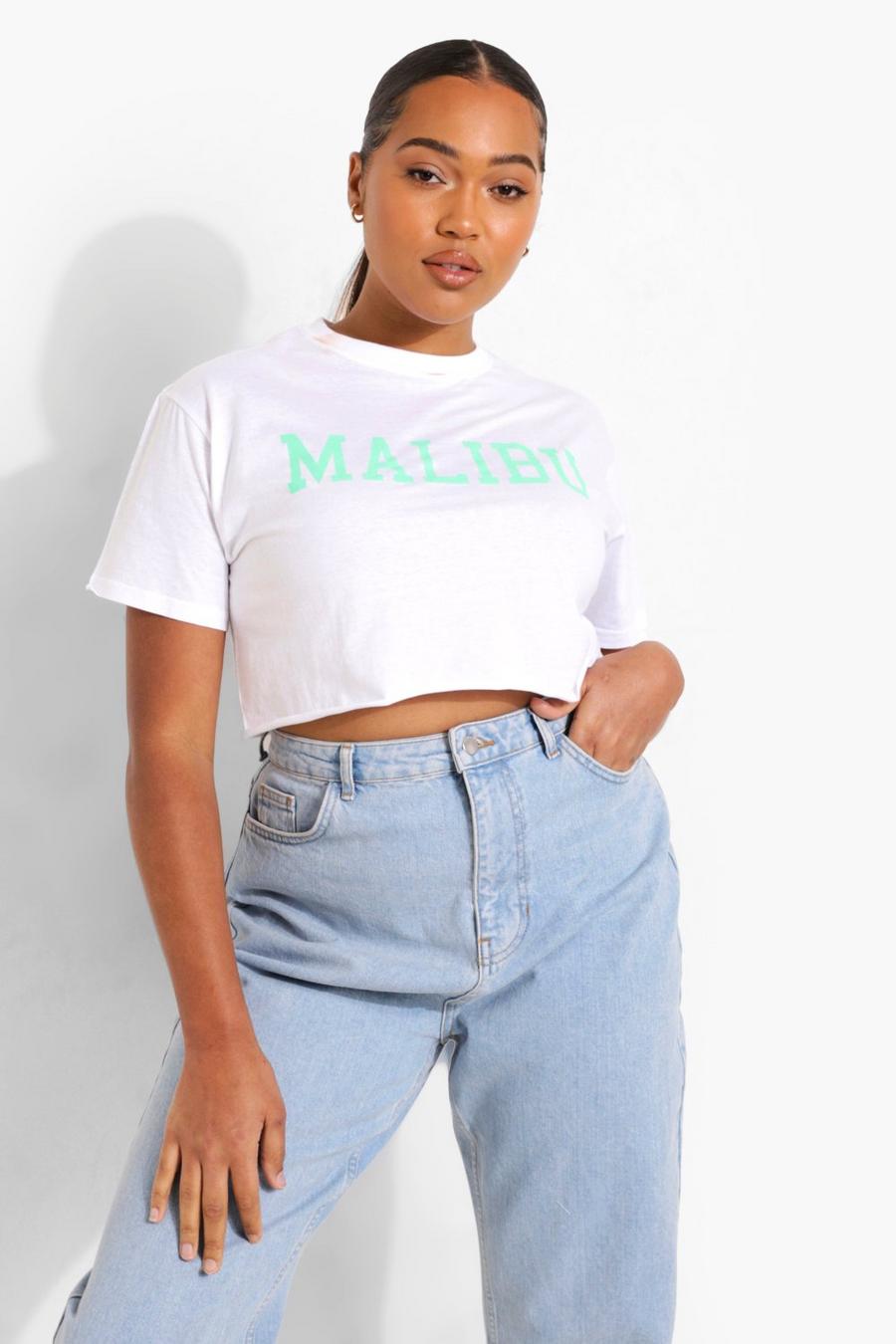 White Plus Malibu Print Cropped T-shirt image number 1